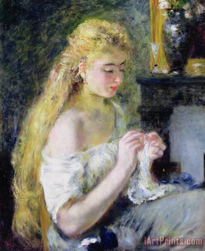 Pierre Auguste Renoir A Girl Crocheting Art Painting