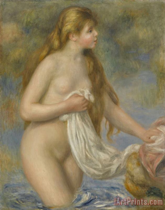 Pierre Auguste Renoir Bather with Long Hair (baigneuse Aux Cheveux Longs) Art Painting