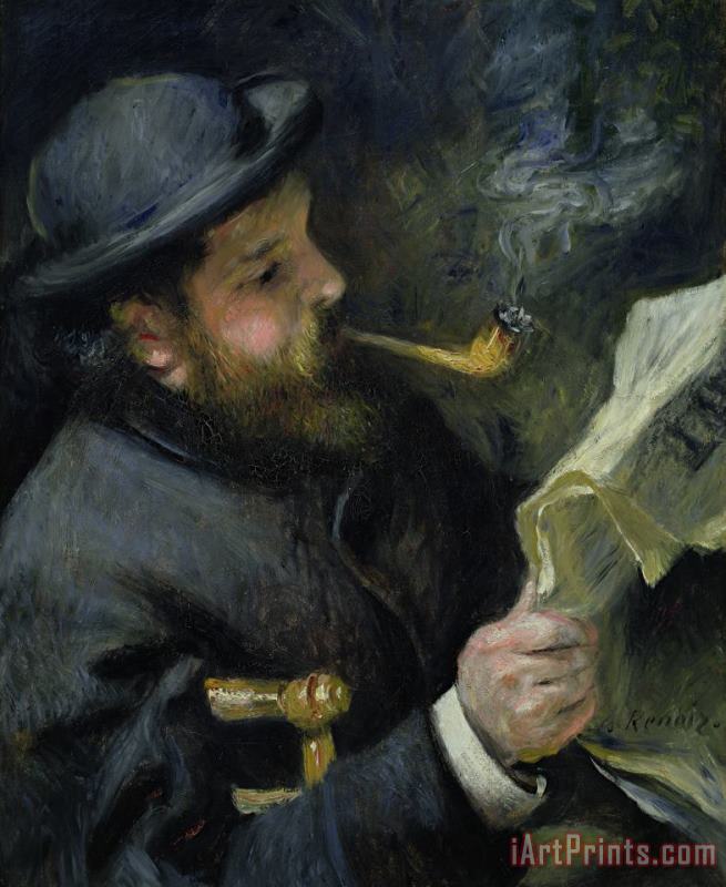 Claude Monet reading a newspaper painting - Pierre Auguste Renoir Claude Monet reading a newspaper Art Print