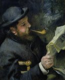 Claude Monet reading a newspaper by Pierre Auguste Renoir
