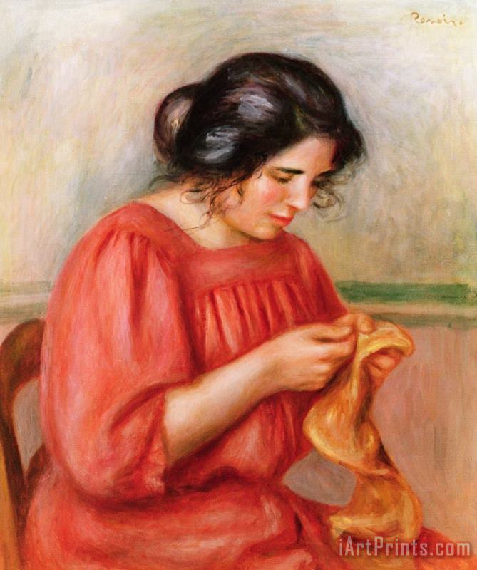 Gabrielle Darning painting - Pierre Auguste Renoir Gabrielle Darning Art Print