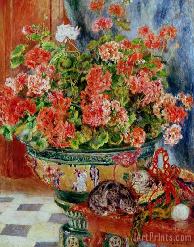 Geraniums and Cats painting - Pierre Auguste Renoir Geraniums and Cats Art Print