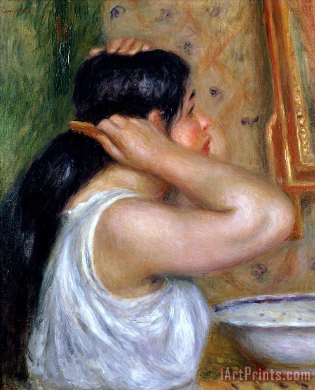 Girl Combing her Hair painting - Pierre Auguste Renoir Girl Combing her Hair Art Print