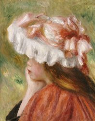 Pierre Auguste Renoir Head of a Young Girl in a Red Hat painting