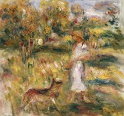 Pierre Auguste Renoir Landscape with a Woman in Blue painting