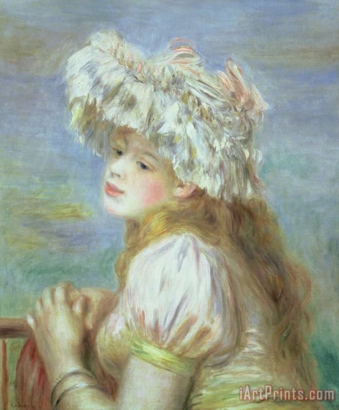 Portrait of a Young Woman in a Lace Hat painting - Pierre Auguste Renoir Portrait of a Young Woman in a Lace Hat Art Print