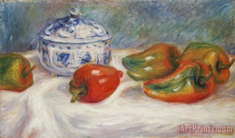 Pierre Auguste Renoir Still Life with a Blue Sugar Bowl And Peppers Art Painting