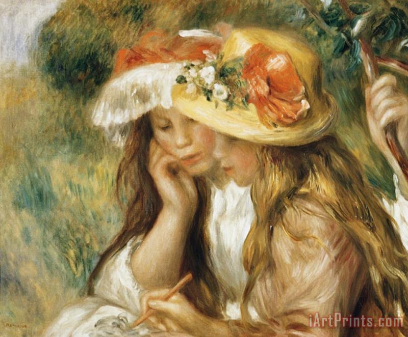 Pierre Auguste Renoir Two Girls Drawing Art Painting
