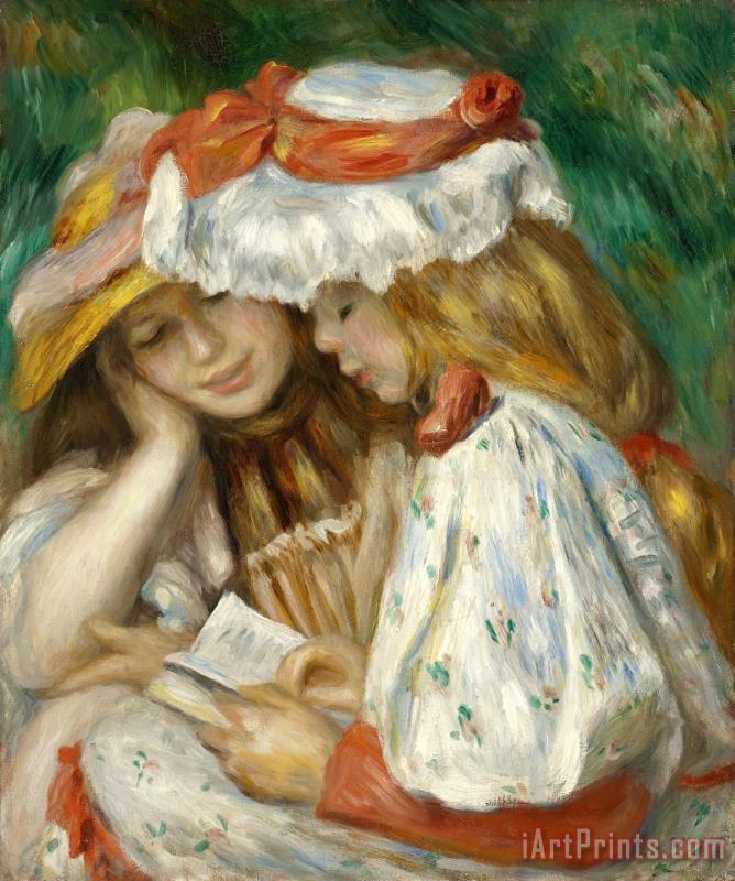 Two Girls Reading painting - Pierre Auguste Renoir Two Girls Reading Art Print