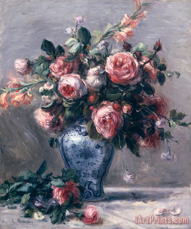 Pierre Auguste Renoir Vase of Roses Art Painting