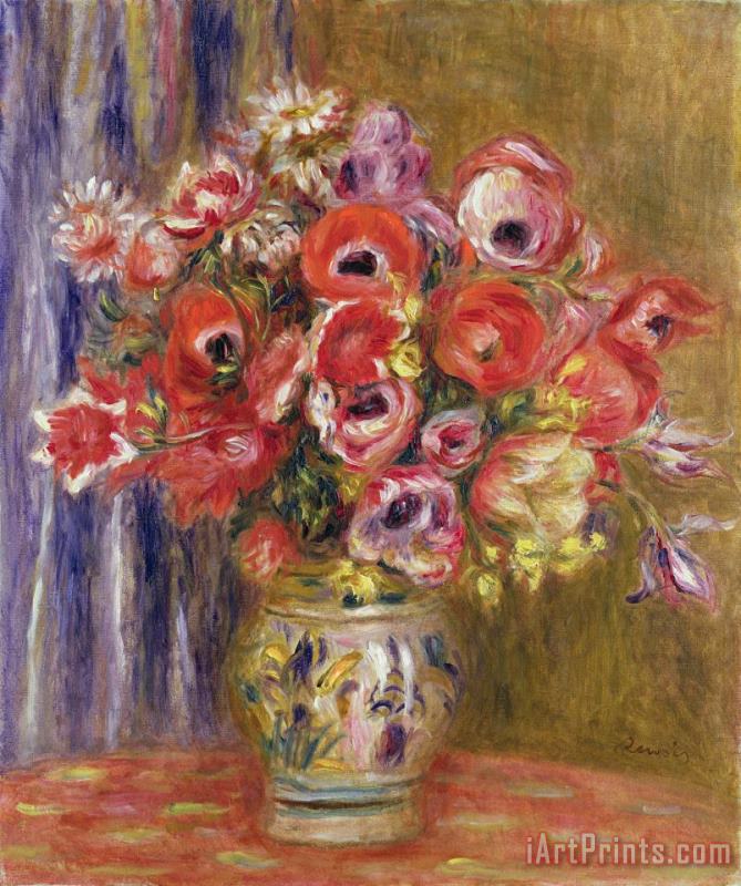 Pierre Auguste Renoir Vase of Tulips And Anemones Art Painting