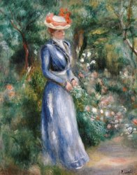 Pierre Auguste Renoir Woman in a Blue Dress Standing in the Garden at Saint-Cloud painting