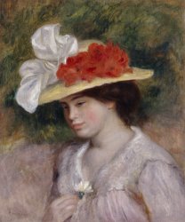 Pierre Auguste Renoir Woman in a Flowered Hat painting