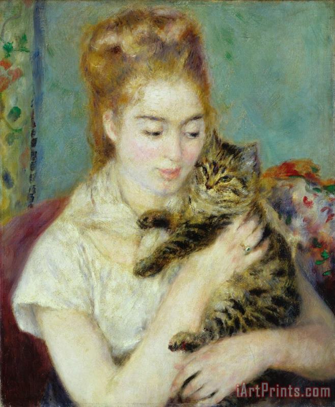 Woman With A Cat painting - Pierre Auguste Renoir Woman With A Cat Art Print
