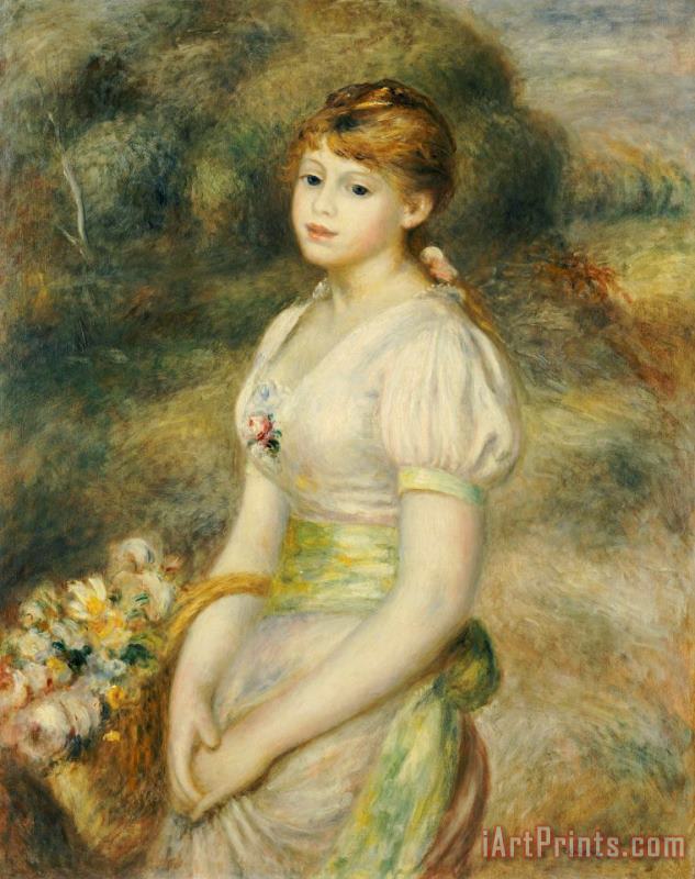 Young Girl with a Basket of Flowers painting - Pierre Auguste Renoir Young Girl with a Basket of Flowers Art Print