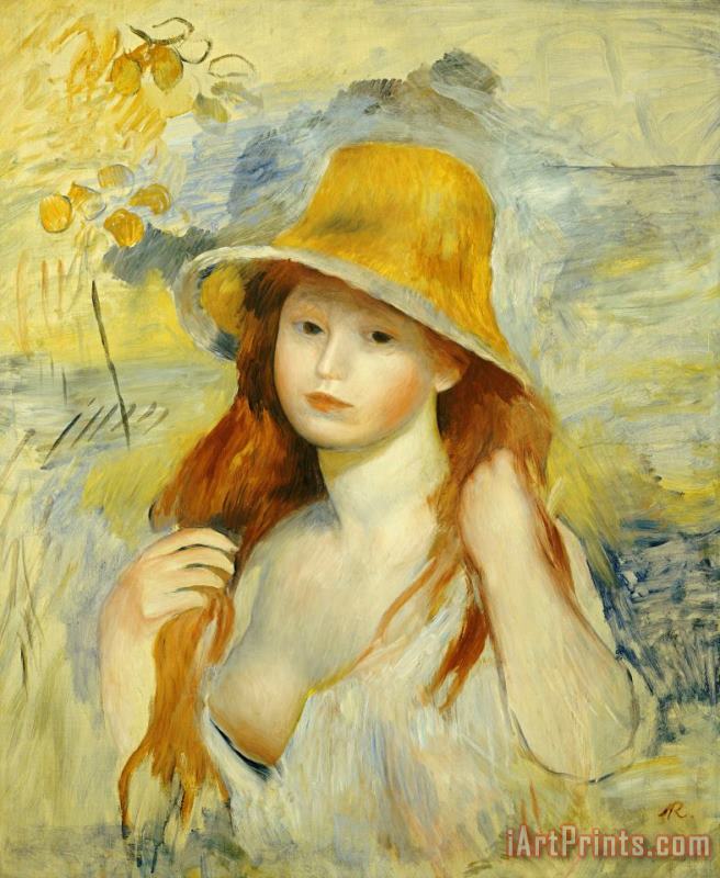  Young Girl with a Straw Hat painting - Pierre Auguste Renoir  Young Girl with a Straw Hat Art Print