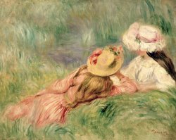 Pierre Auguste Renoir Young Girls on the River Bank painting