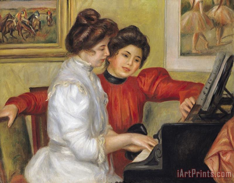  Yvonne and Christine Lerolle at the piano painting - Pierre Auguste Renoir  Yvonne and Christine Lerolle at the piano Art Print
