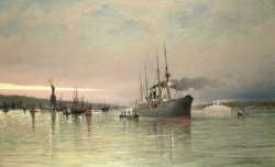 Pieter Christiaan Cornelis Dommelshuizen A Liner and Other Shipping before the Statue of Liberty painting