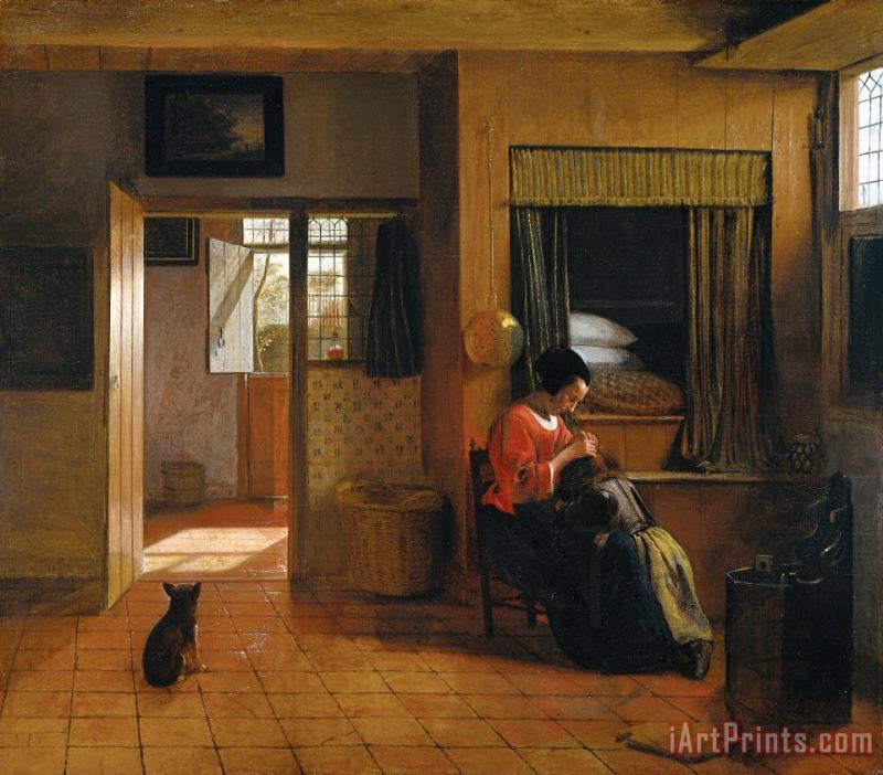 Pieter de Hooch Binnenkamer Met Een Moeder Die Het Haar Van Haar Kind Reinigt, Bekend Als 'moedertaak' Art Painting