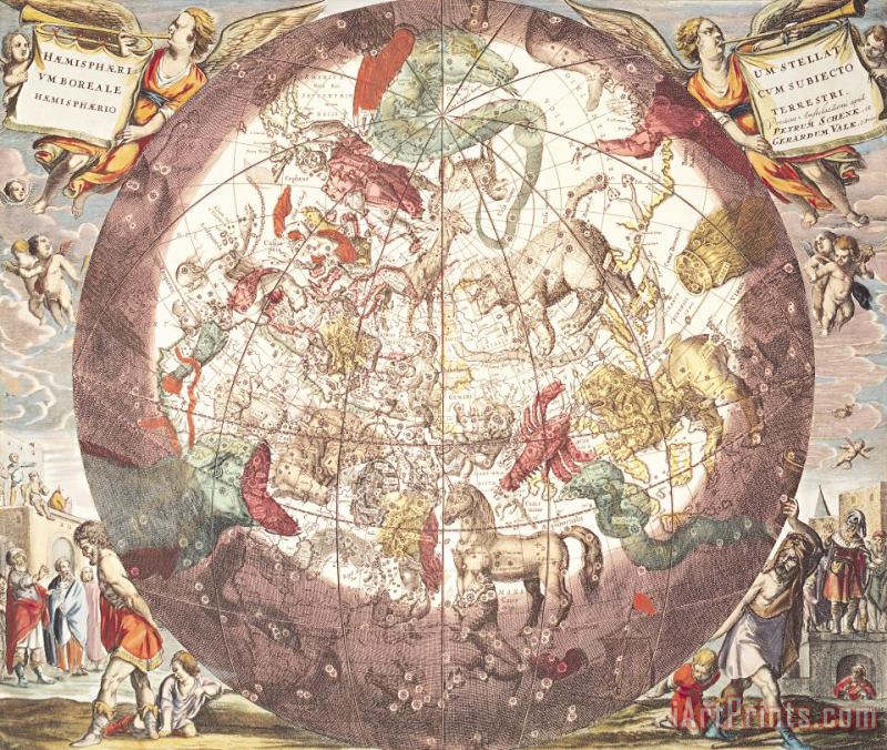 Northern Boreal Hemisphere From The Celestial Atlas painting - Pieter Schenk Northern Boreal Hemisphere From The Celestial Atlas Art Print