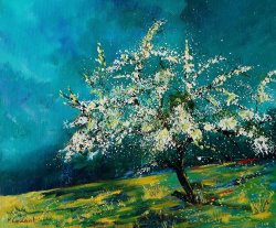 Pol Ledent Appletree in spring painting