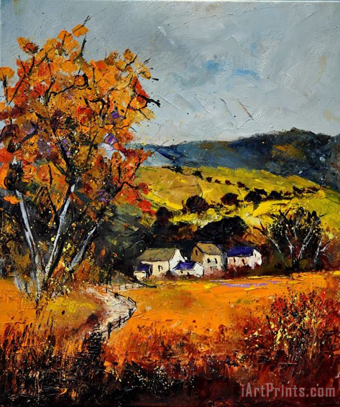 Autumn and village painting - Pol Ledent Autumn and village Art Print