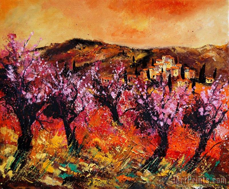 Blooming cherry trees painting - Pol Ledent Blooming cherry trees Art Print
