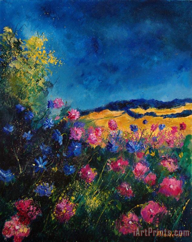 Pol Ledent Blue and pink flowers Art Painting