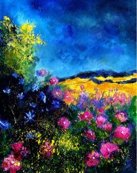Pol Ledent Blue and pink flowers
