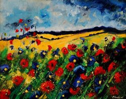 Pol Ledent Blue and red poppies 45