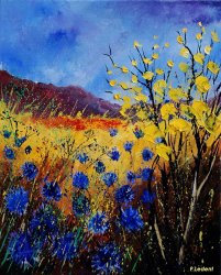 Pol Ledent Blue Cornflowers painting