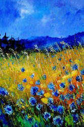Pol Ledent Blue cornflowers painting