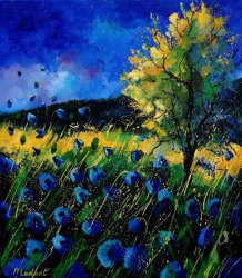 Pol Ledent Blue poppies painting