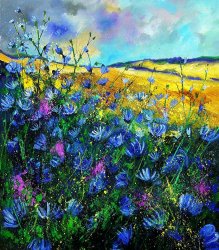 Pol Ledent Blue wild chicorees painting