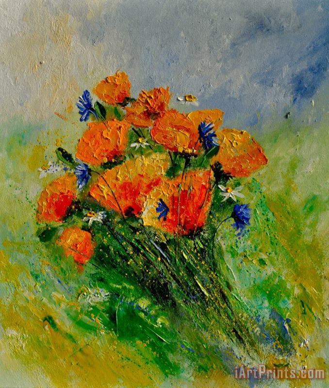 Bunch poppies 67 painting - Pol Ledent Bunch poppies 67 Art Print