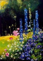 Pol Ledent Delphiniums painting