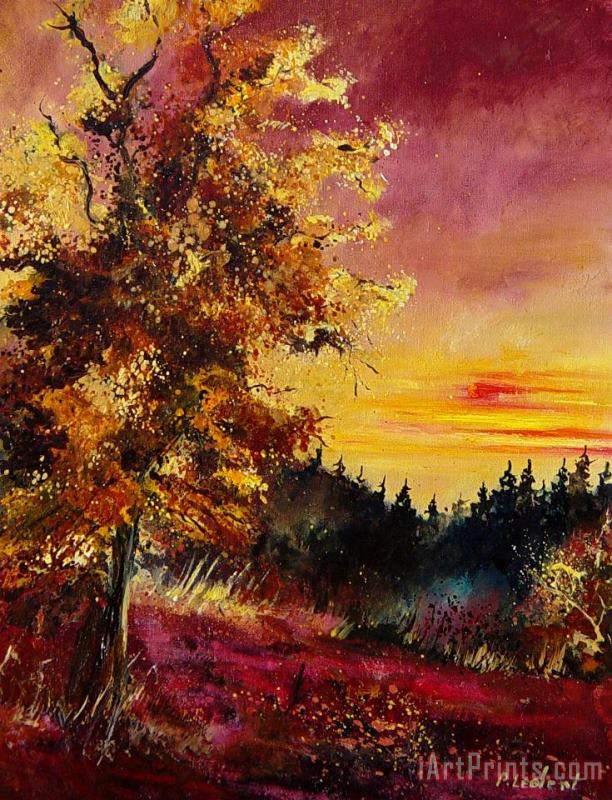 Old oak at sunset painting - Pol Ledent Old oak at sunset Art Print