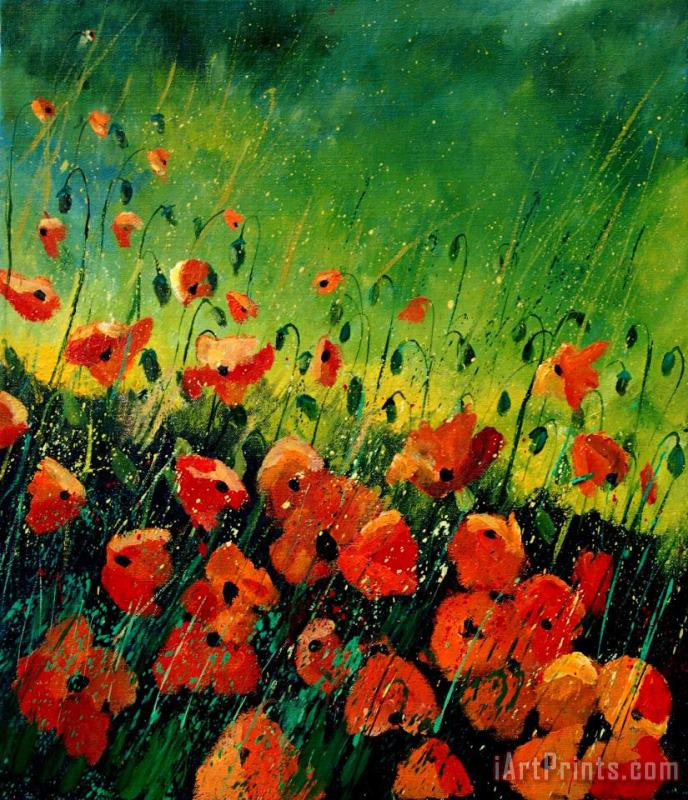 Orange poppies painting - Pol Ledent Orange poppies Art Print