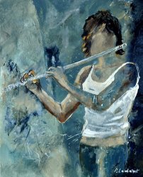 Pol Ledent Playing the flute painting