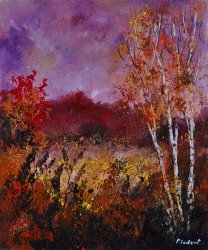 Pol Ledent Poplars in autumn painting