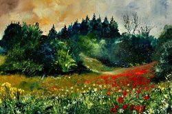 Pol Ledent Poppies in Houroy painting