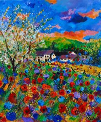 Pol Ledent Poppies in Sorinnes painting