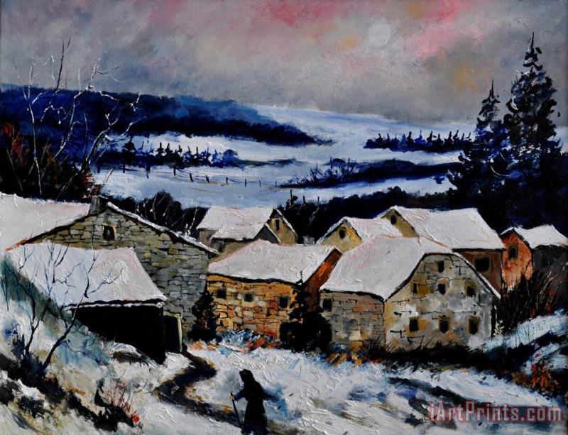 Snow in ardennes 79 painting - Pol Ledent Snow in ardennes 79 Art Print