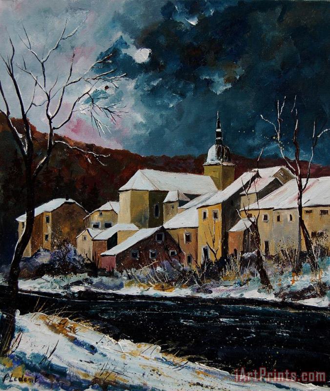 Snow in Chassepierre painting - Pol Ledent Snow in Chassepierre Art Print