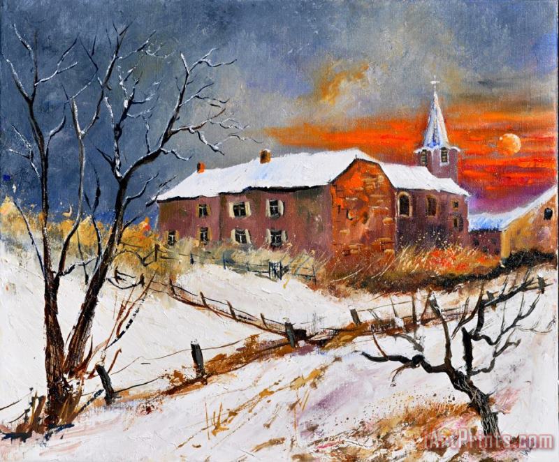 Snow In Houyet painting - Pol Ledent Snow In Houyet Art Print