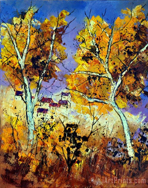 Two trees in Fall painting - Pol Ledent Two trees in Fall Art Print
