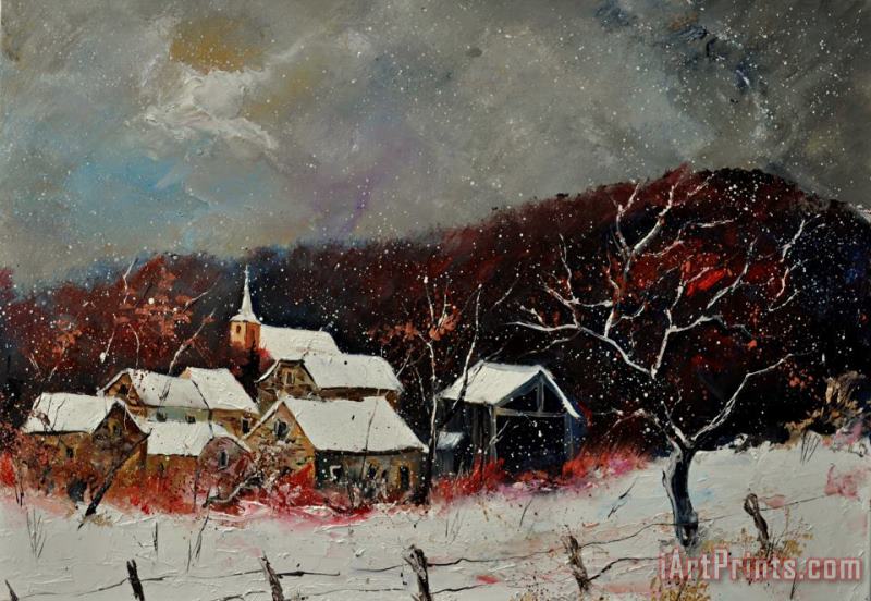 Village in the snow painting - Pol Ledent Village in the snow Art Print