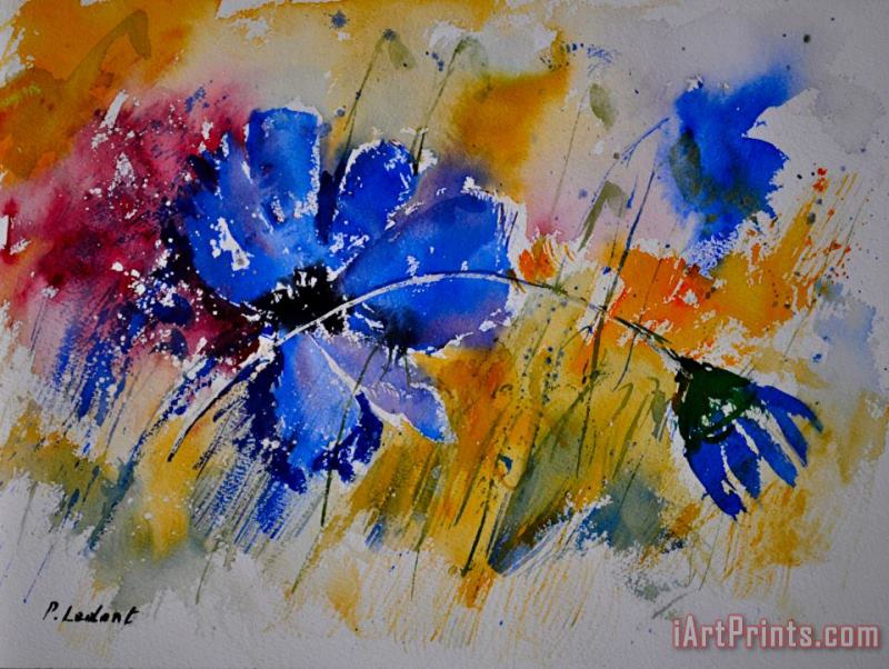 Watercolor Blue Flowers painting - Pol Ledent Watercolor Blue Flowers Art Print
