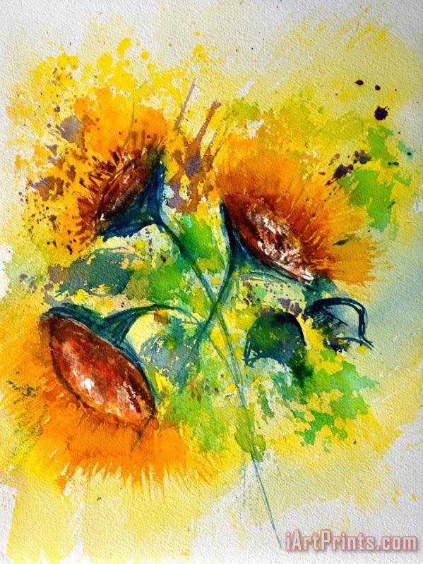 Watercolor Sunflowers 2101 painting - Pol Ledent Watercolor Sunflowers 2101 Art Print